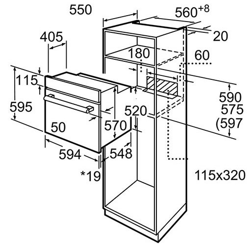 kích thước lò nướng âm tủ Bosch HBN331E1K