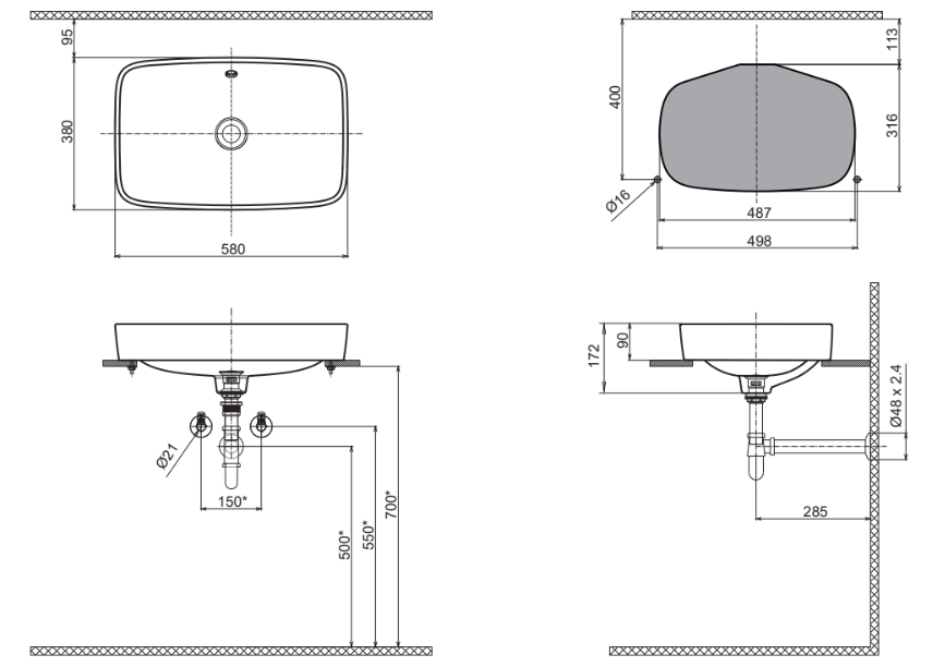 Bản vẽ kỹ thuật lavabo Inax AL299V