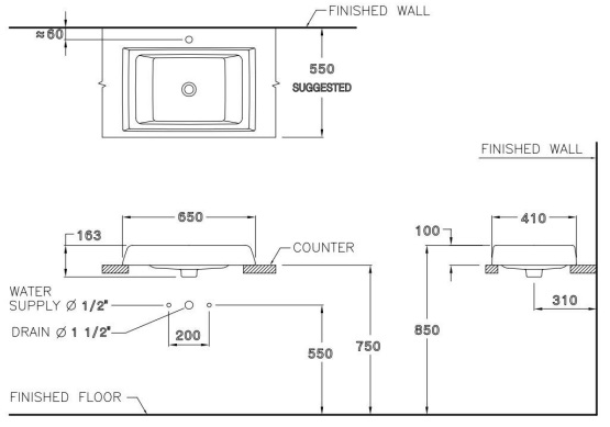 Bản vẽ kỹ thuật chậu lavabo Cotto C00247