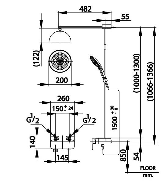 Bản vẽ kĩ thuật sen cây CT2242W COTTO