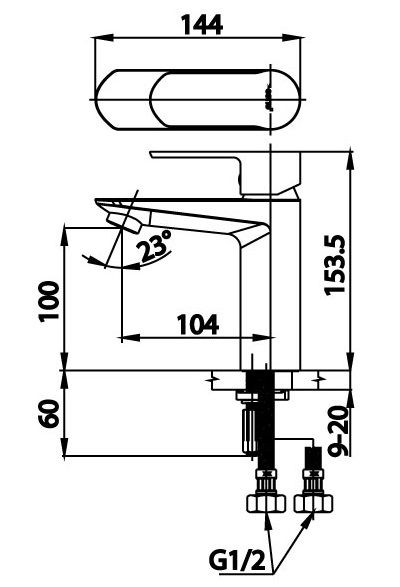 Bản vẽ kích thước vòi chậu rửa mặt CT2401 AF Cotto