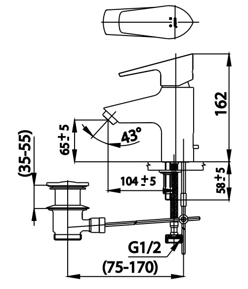 Bản vẽ kích thước vòi chậu rửa mặt Cotto CT520F