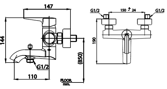 kích thước Củ Sen Tắm CT2265A  COTTO