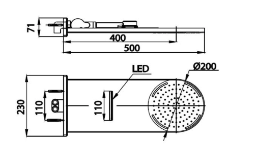 kích thước bát sen mưa gắn tường Cotto Z23 có đèn Led