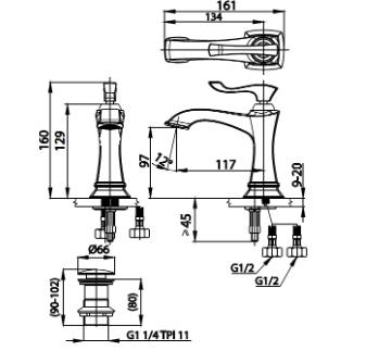 kích thước vòi nóng lạnh Cotto CT2230A