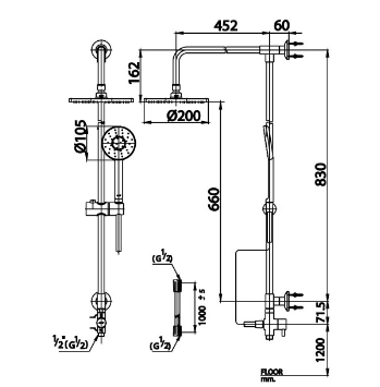 kích thước thân sen cây nóng lạnh CT623Z94Z10D BL COTTO