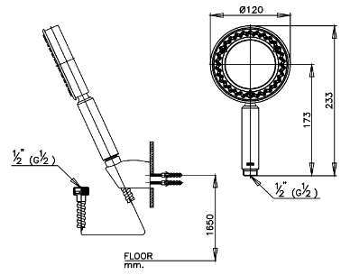 Kích thước Tay Sen 1 Chức Năng COTTO Z72(HM)