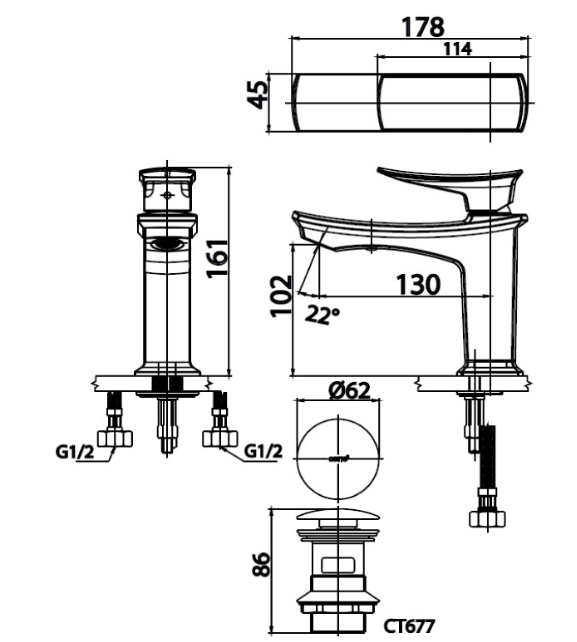 kỹ thuật vòi chậu rửa mặt CT2251A-CG Cotto