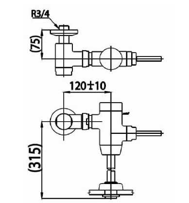 kích thước van xả tiểu cảm ứng dùng pin CT457XDUF