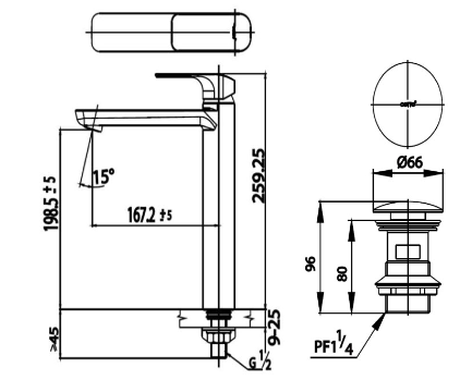 kích thước vòi lạnh Cotto CT1143AY-GR