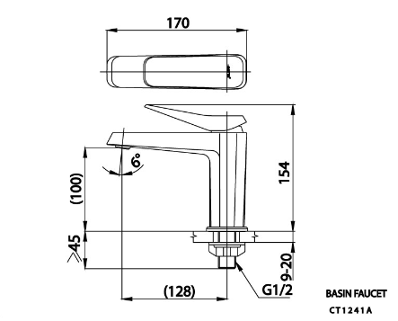 kích thước vòi lavabo CT1241A Cotto