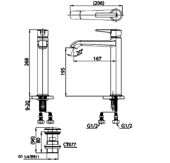 kích thước vòi nóng lạnh Cotto CT2262AY