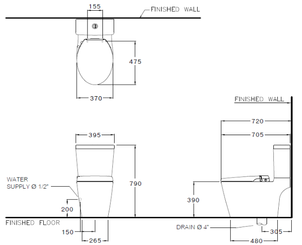 kích thước bồn cầu C167507(CN1) Cotto 2 khối