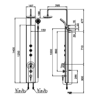 kích thước sen thuyền nóng lạnh CT841N Cotto