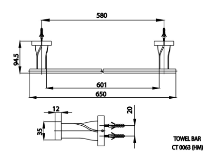 kích thước thanh treo khăn Cotto CT0063-BL(HM)