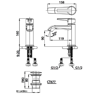 kích thước vòi nóng lạnh Cotto CT2261A