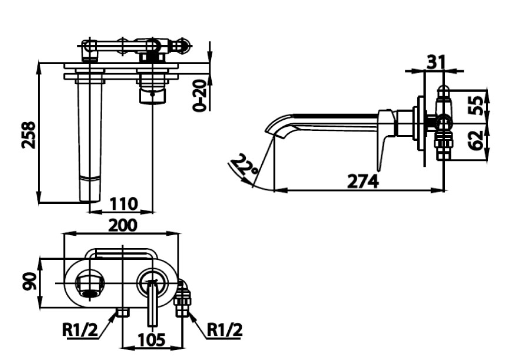 kỹ thuật vòi lavabo gắn tường Cotto CT2263A