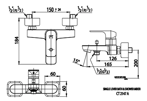 kích thước củ sen tắm nóng lạnh COTTO CT2147A-BL