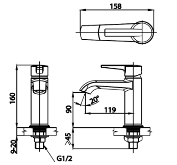 kích thước vòi lạnh Cotto CT1231A