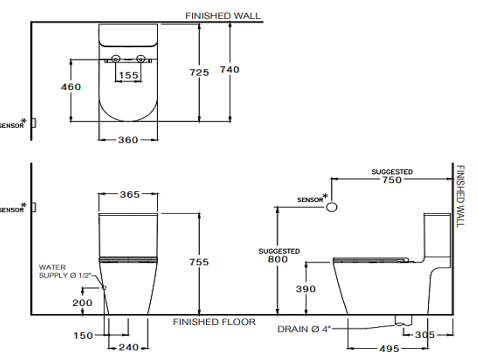 kích thước bồn cầu C125337 Cotto 2 khối