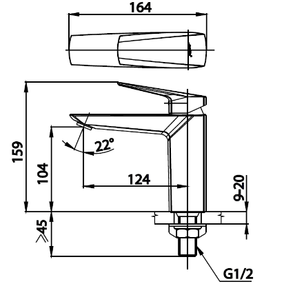 kích thước vòi lavabo CT1235A Cotto