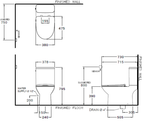 kích thước bồn cầu C126227  Cotto 2 khối