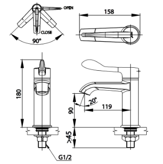 kích thước vòi lạnh Cotto CT1302