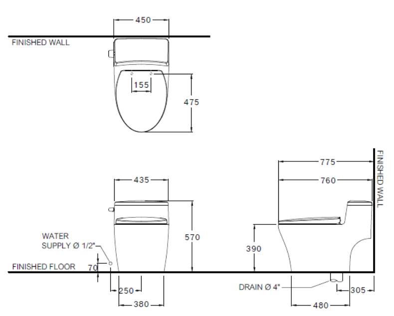 kích thước bồn cầu C10357 1 khối Cotto