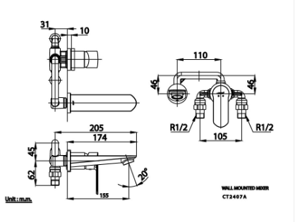  kỹ thuật vòi lavabo gắn tường Cotto CT2407A