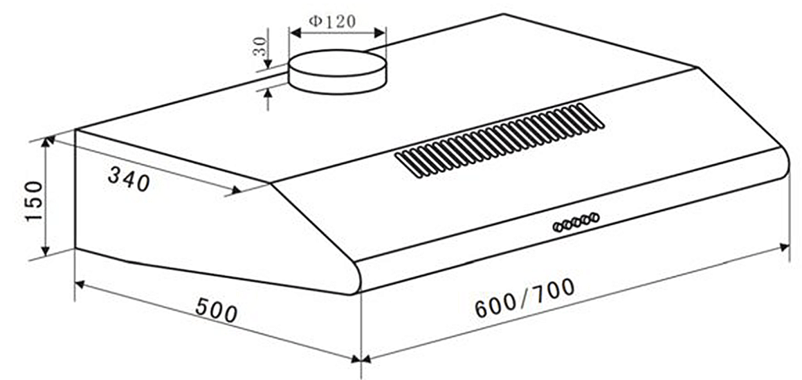 Bản vẽ máy hút khói khử mùi gắn tường EH 70CF19S Eurosun 