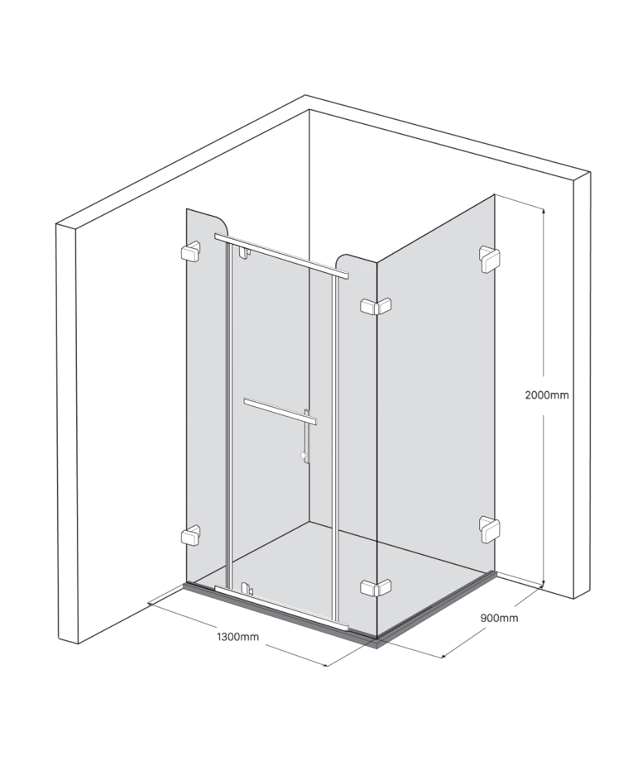 vách kính phòng tắm Fendi FDG-2X4 góc vuông