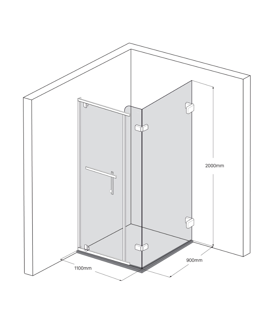 vách kính phòng tắm Fendi FDG-3X3 góc vuông