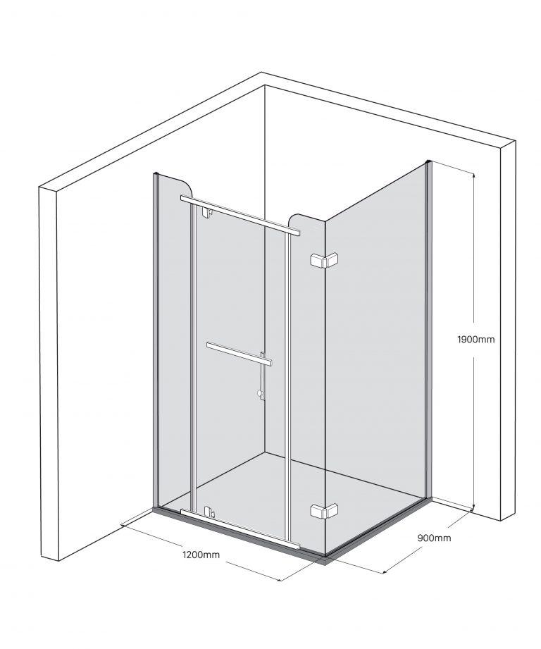  kích thước phòng tắm kính FIG-2X4  Fendi 2 vách