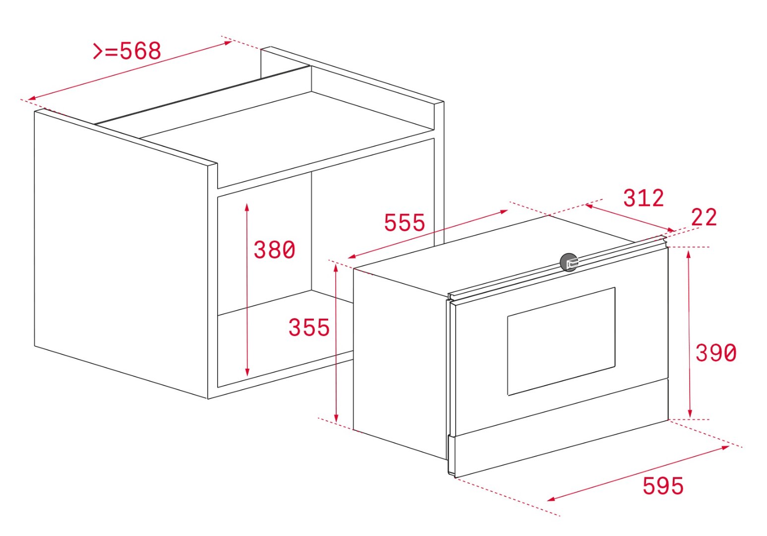 Bản vẽ kích thước lò vi sóng TEKA 112030000 két hợp nướng lắp âm