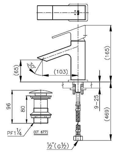 Bản vẽ kỹ thuật vòi lavabo Cotto CT202A