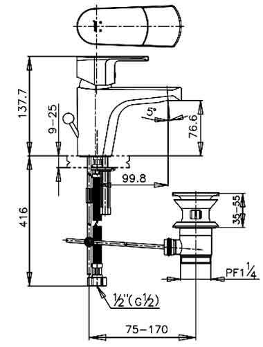 Bản vẽ kĩ thuật vòi lavabo CT2051A COTTO