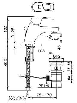 Bản vẽ kỹ thuật Vòi lavabo Cotto CT2142A