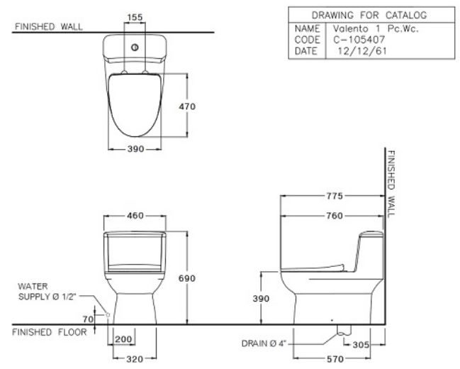 Bản vẽ kỹ thuật bồn cầu C105407 Cotto