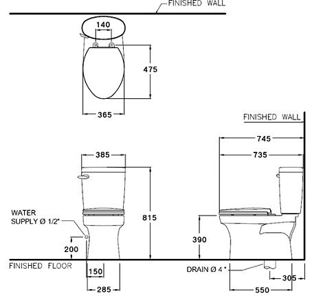 Bản vẽ kích thước bồn cầu C1388(CN1) COTTO