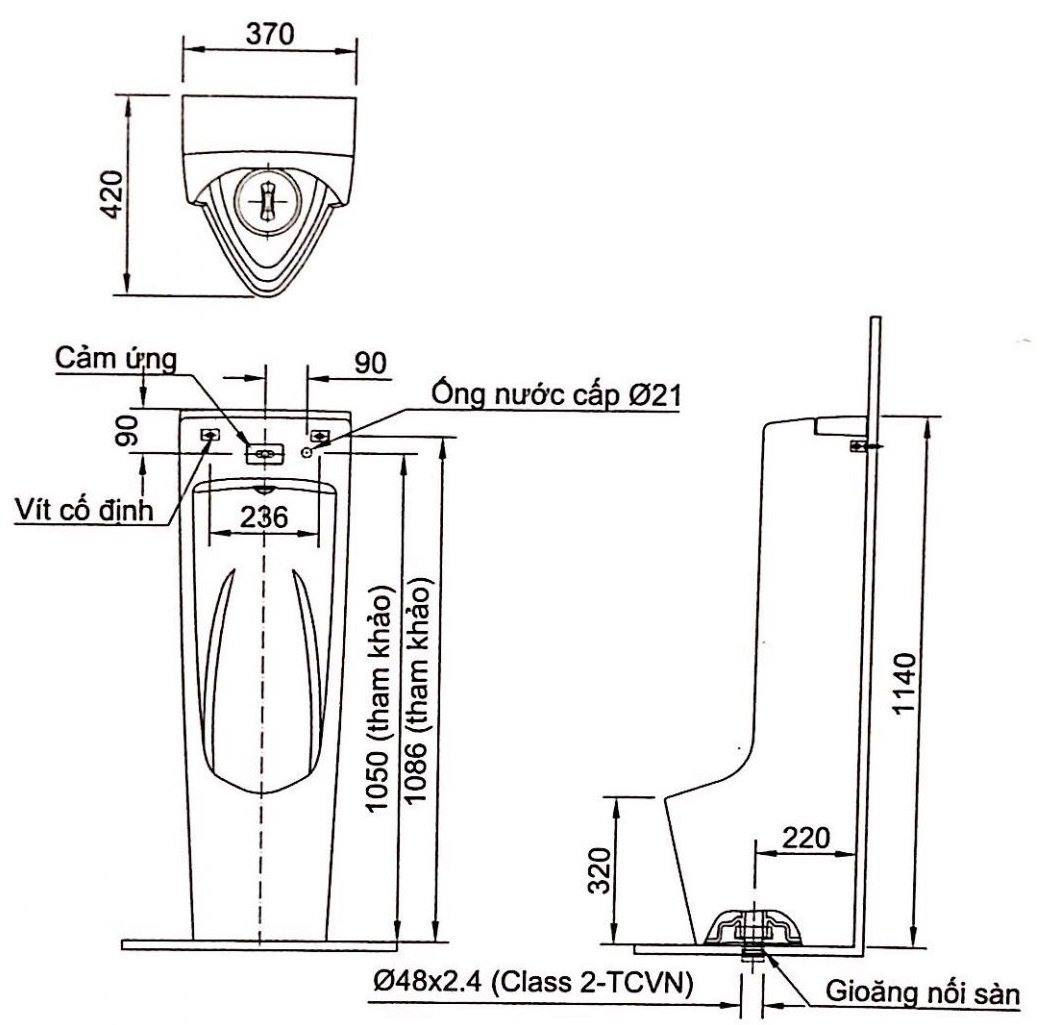 Bản vẽ kích thước bồn tiểu cảm ứng Inax AFU600VAC