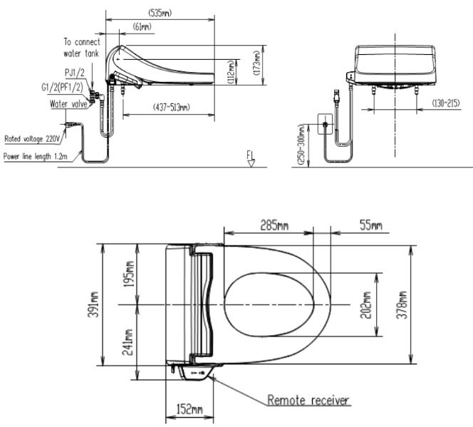 Bản vẽ kích nước nắp American Standard WP-7SR1