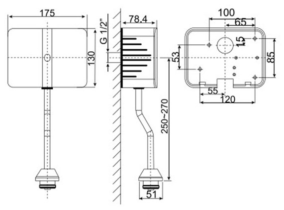 Bản vẽ van xả tiểu tự động American WF8619