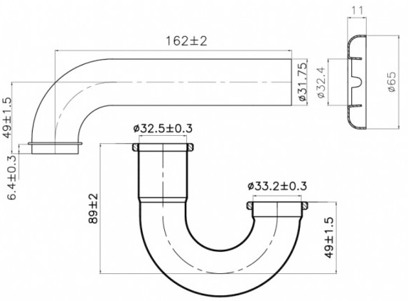 Bản vẽ kích thước ống dẫn thải American Standard FFAS3939