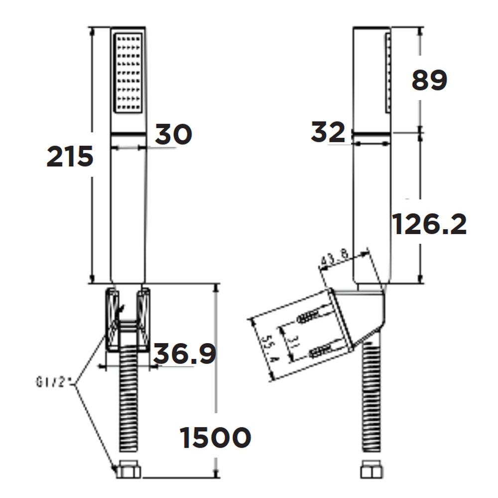 Bản vẽ kích thước tay sen American Standard WFS508W trắng