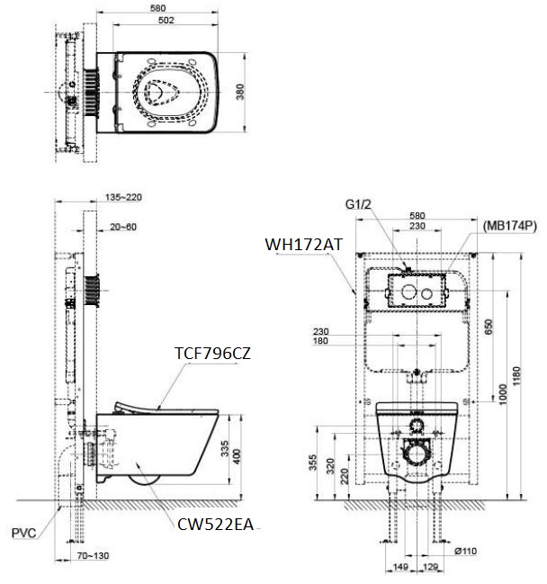 Bản vẽ kỹ thuật xí bệt CW522EA