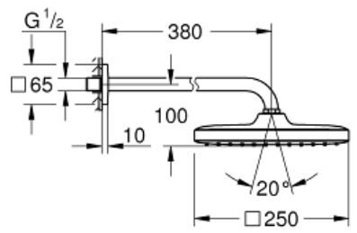 Bản vẽ kích thước bát sen vuông 26687000 Grohe