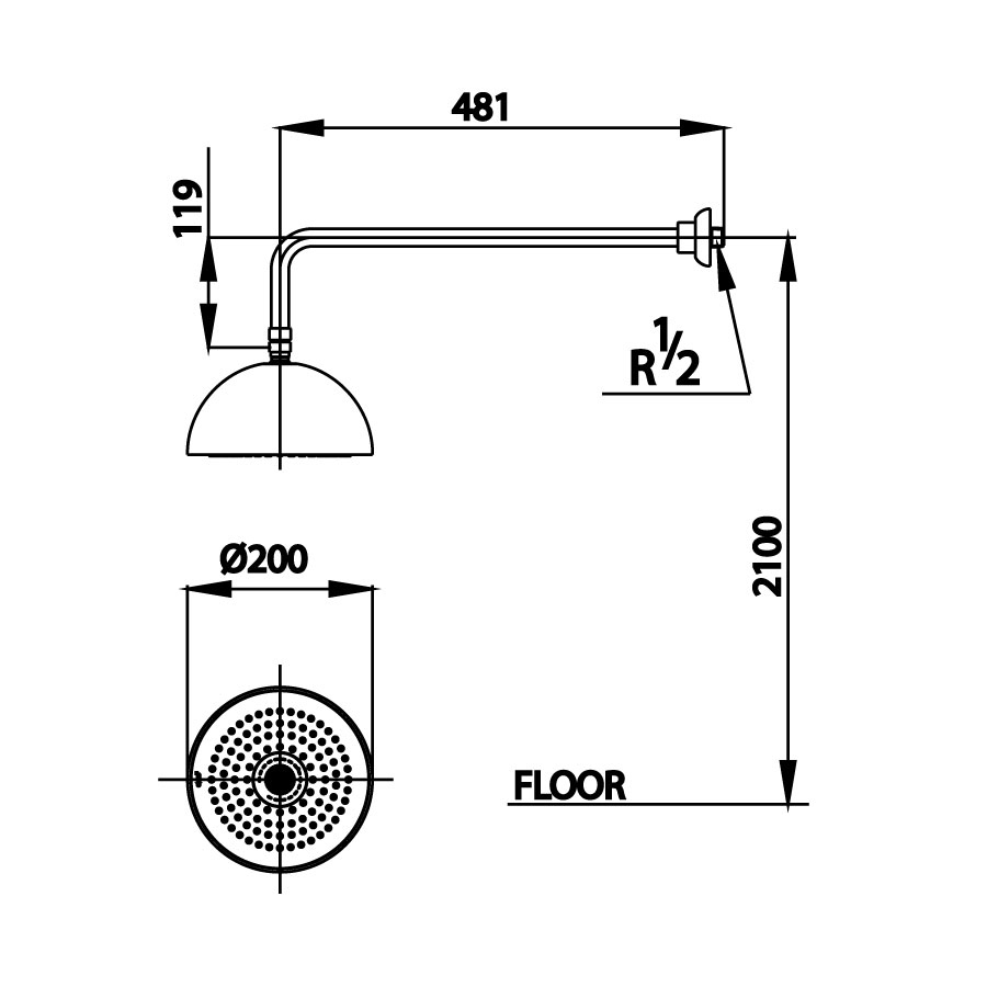 Bản vẽ kích thước bát sen âm tường Cotto Z002 WH 