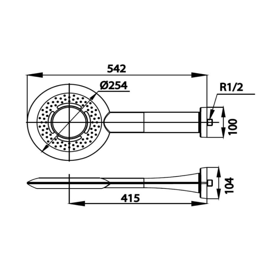 Bản vẽ kích thước bát sen mưa gắn tường Cotto Z24 CR có đèn Led