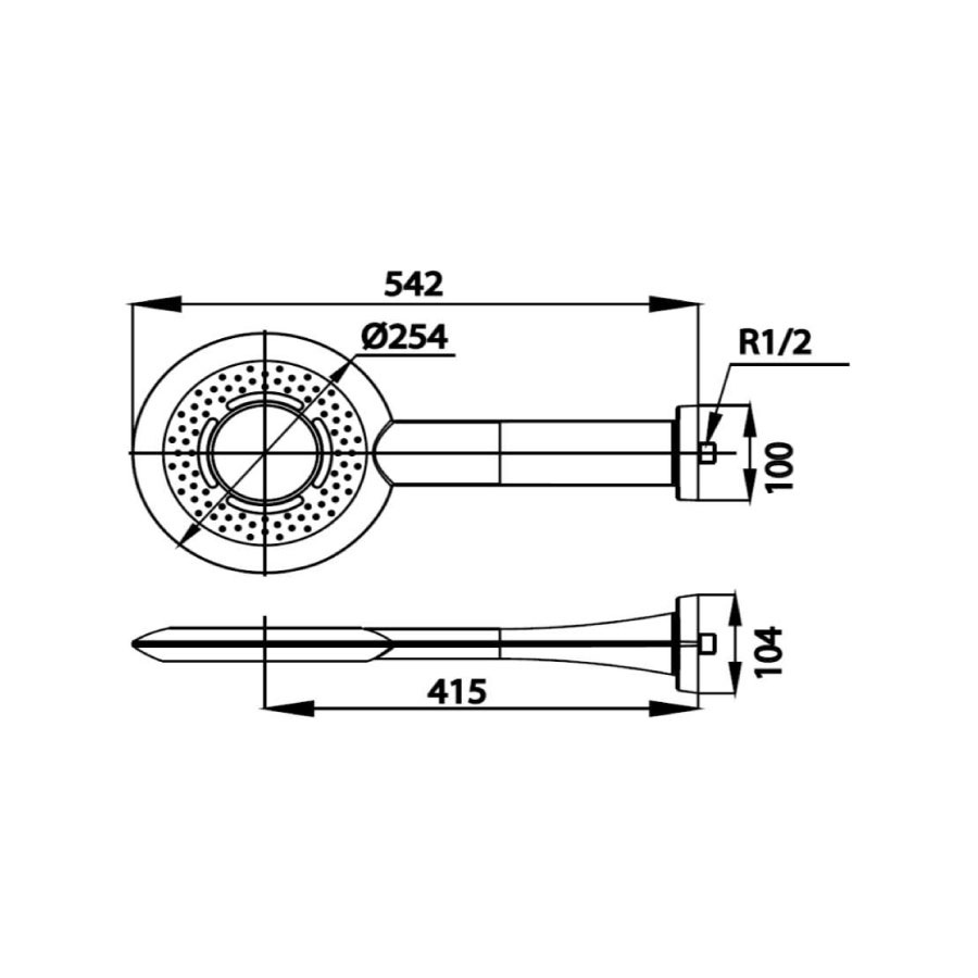 Bản vẽ kích thước bát sen mưa gắn tường Cotto Z24 WH có đèn Led