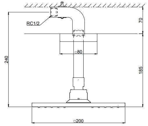 Bản vẽ bát sen tắm DBX115-1CAM TOTO gắn trần